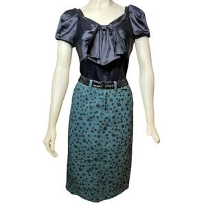 Rachel Antonoff Green Animal Print Patent Leather Hillary Skirt